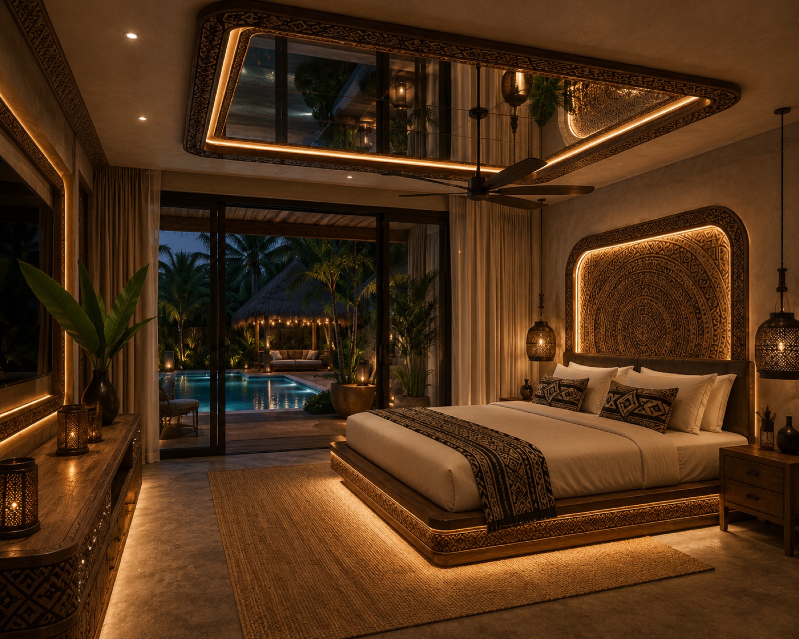 Master bedroom — after dark